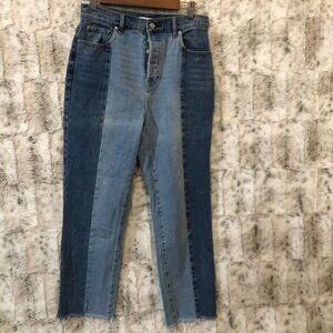 PacSun Jeans Womens 27 Blue High Rise Straight Button Fly Two Tone Raw Hem